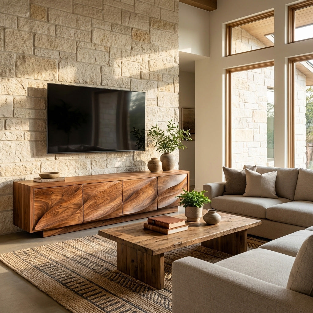 Modern Organic Wood TV Cabinet For Living Room