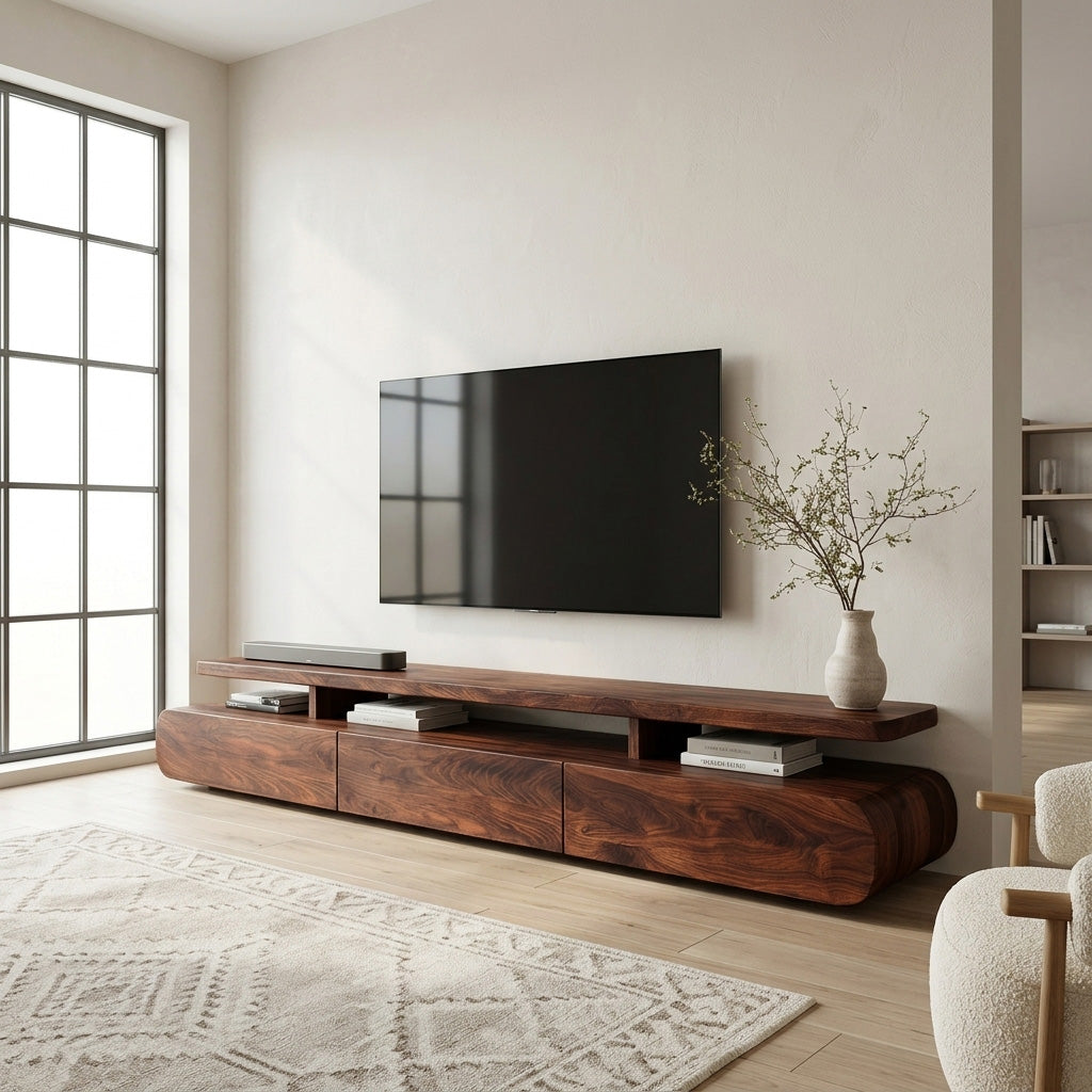 Modern Organic Natural Wood TV Stand For Living Room